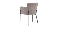 Chaise de salle à manger CAMPBELL – Tissu sable – Accoudoirs – Pieds en métal noir – Style design / industriel