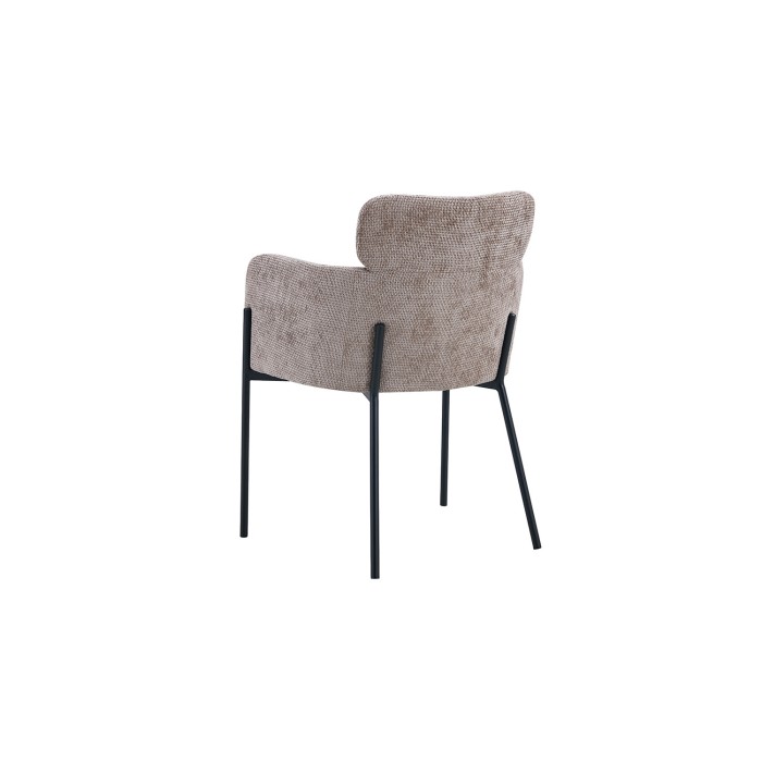 Chaise de salle à manger CAMPBELL – Tissu sable – Accoudoirs – Pieds en métal noir – Style design / industriel