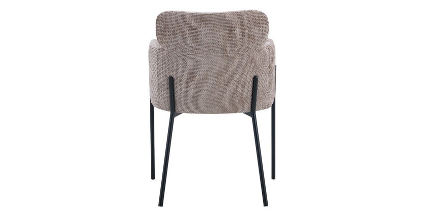 Chaise de salle à manger CAMPBELL – Tissu sable – Accoudoirs – Pieds en métal noir – Style design / industriel