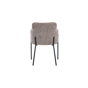 Chaise de salle à manger CAMPBELL – Tissu sable – Accoudoirs – Pieds en métal noir – Style design / industriel