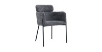 Chaise de salle à manger CAMPBELL – Tissu gris – Accoudoirs – Pieds en métal noir – Style design / industriel
