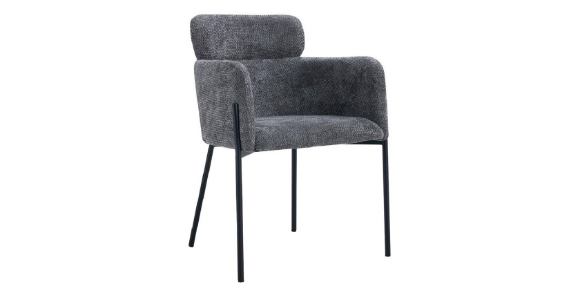 Sedia da pranzo CAMPBELL – Tessuto grigio – Braccioli – Gambe in metallo nero – Stile design / industriale