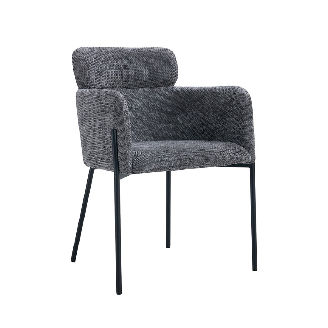 Sedia da pranzo CAMPBELL – Tessuto grigio – Braccioli – Gambe in metallo nero – Stile design / industriale
