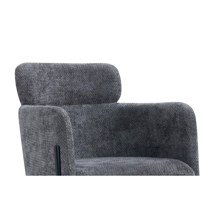 Eetkamerstoel CAMPBELL – Grijze stof – Armleuningen – Zwarte metalen poten – Design / industrieel stijl