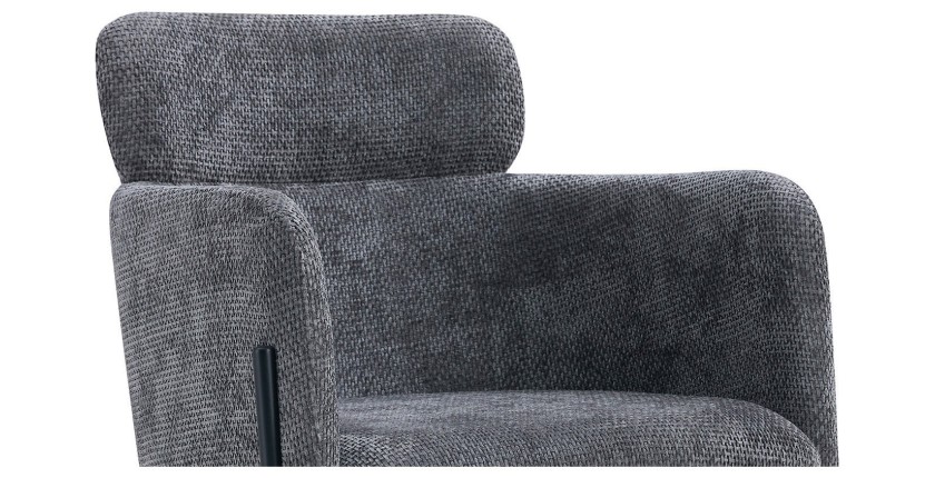 Chaise de salle à manger CAMPBELL – Tissu gris – Accoudoirs – Pieds en métal noir – Style design / industriel
