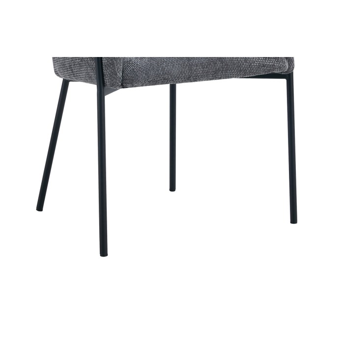 Eetkamerstoel CAMPBELL – Grijze stof – Armleuningen – Zwarte metalen poten – Design / industrieel stijl