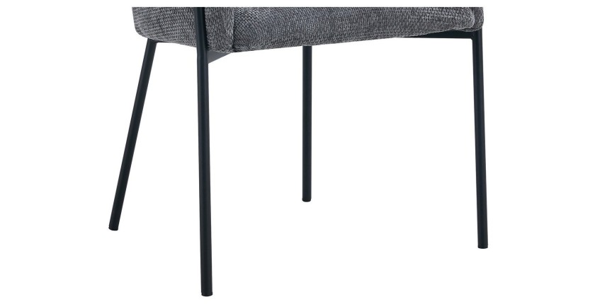 Sedia da pranzo CAMPBELL – Tessuto grigio – Braccioli – Gambe in metallo nero – Stile design / industriale