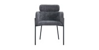Chaise de salle à manger CAMPBELL – Tissu gris – Accoudoirs – Pieds en métal noir – Style design / industriel