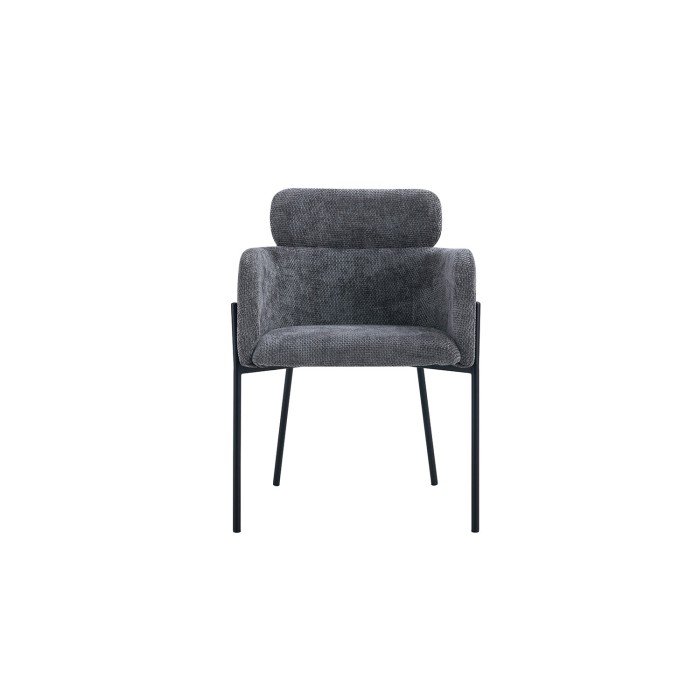 Eetkamerstoel CAMPBELL – Grijze stof – Armleuningen – Zwarte metalen poten – Design / industrieel stijl