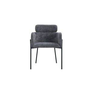 Chaise de salle à manger CAMPBELL – Tissu gris – Accoudoirs – Pieds en métal noir – Style design / industriel