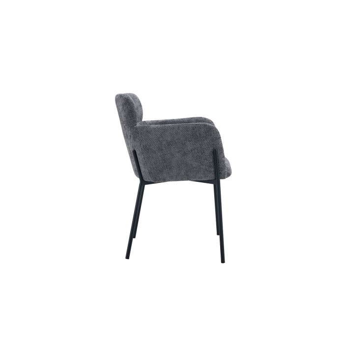 Eetkamerstoel CAMPBELL – Grijze stof – Armleuningen – Zwarte metalen poten – Design / industrieel stijl