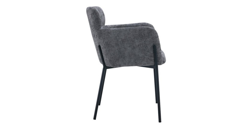 Chaise de salle à manger CAMPBELL – Tissu gris – Accoudoirs – Pieds en métal noir – Style design / industriel