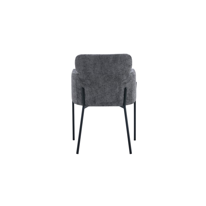 Eetkamerstoel CAMPBELL – Grijze stof – Armleuningen – Zwarte metalen poten – Design / industrieel stijl