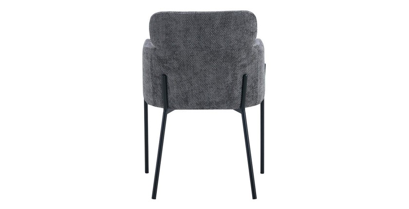 Chaise de salle à manger CAMPBELL – Tissu gris – Accoudoirs – Pieds en métal noir – Style design / industriel