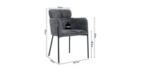 Chaise de salle à manger CAMPBELL – Tissu gris – Accoudoirs – Pieds en métal noir – Style design / industriel
