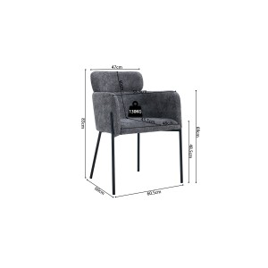 Chaise de salle à manger CAMPBELL – Tissu gris – Accoudoirs – Pieds en métal noir – Style design / industriel