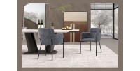 Sedia da pranzo CAMPBELL – Tessuto grigio – Braccioli – Gambe in metallo nero – Stile design / industriale