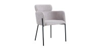 Chaise de salle à manger CAMPBELL – Tissu beige clair – Accoudoirs – Pieds en métal noir – Style design / industriel