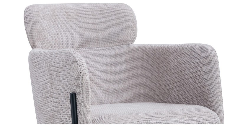 Chaise de salle à manger CAMPBELL – Tissu beige clair – Accoudoirs – Pieds en métal noir – Style design / industriel