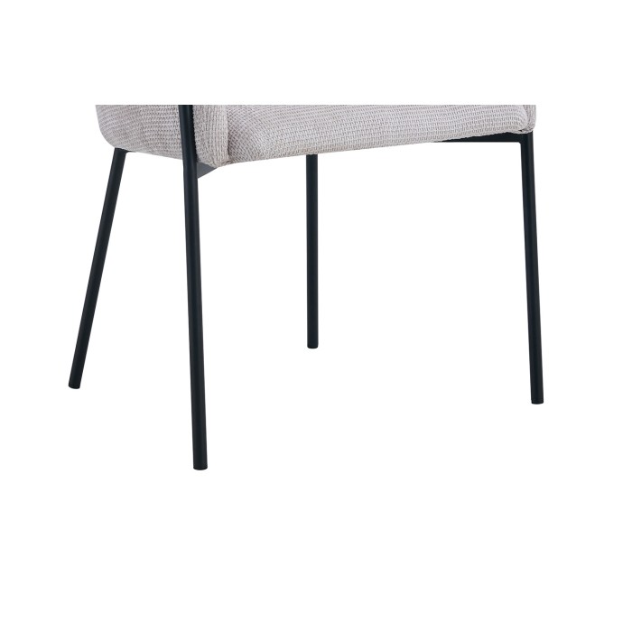 Chaise de salle à manger CAMPBELL – Tissu beige clair – Accoudoirs – Pieds en métal noir – Style design / industriel
