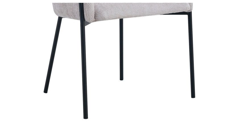 Eetkamerstoel CAMPBELL - Lichtbeige stof - Armleuningen - Zwarte metalen poten - Design / Industriële stijl