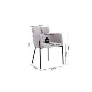 Chaise de salle à manger CAMPBELL – Tissu beige clair – Accoudoirs – Pieds en métal noir – Style design / industriel