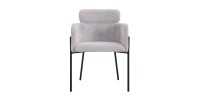 Chaise de salle à manger CAMPBELL – Tissu beige clair – Accoudoirs – Pieds en métal noir – Style design / industriel