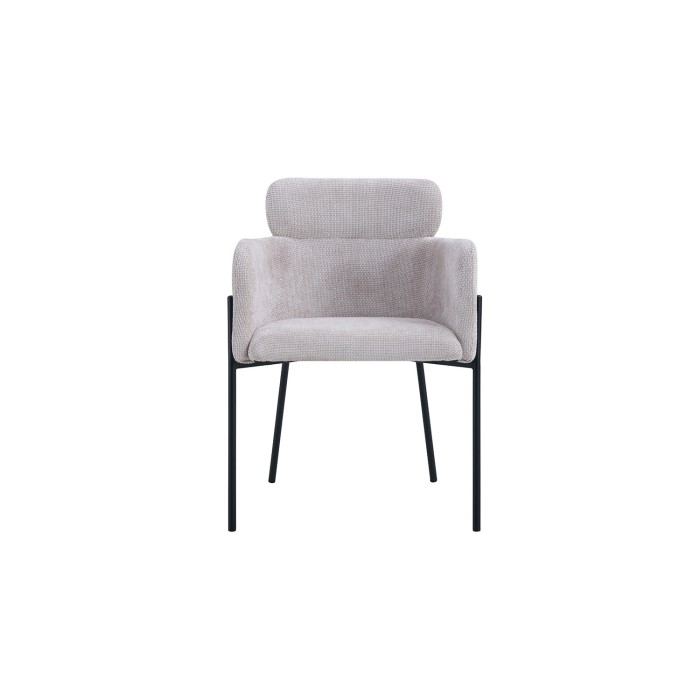 Eetkamerstoel CAMPBELL – Lichtbeige stof – Armleuningen – Zwarte metalen poten – Design / industriële stijl