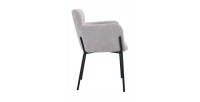 Chaise de salle à manger CAMPBELL – Tissu beige clair – Accoudoirs – Pieds en métal noir – Style design / industriel