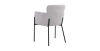 Chaise de salle à manger CAMPBELL – Tissu beige clair – Accoudoirs – Pieds en métal noir – Style design / industriel