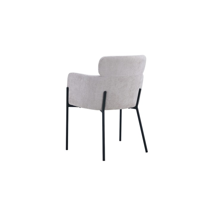 Eetkamerstoel CAMPBELL – Lichtbeige stof – Armleuningen – Zwarte metalen poten – Design / industriële stijl