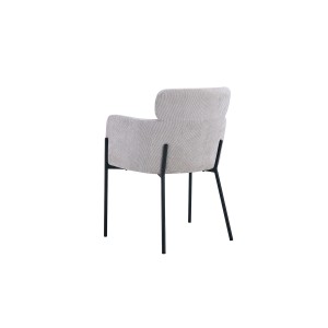 Chaise de salle à manger CAMPBELL – Tissu beige clair – Accoudoirs – Pieds en métal noir – Style design / industriel
