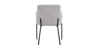Chaise de salle à manger CAMPBELL – Tissu beige clair – Accoudoirs – Pieds en métal noir – Style design / industriel