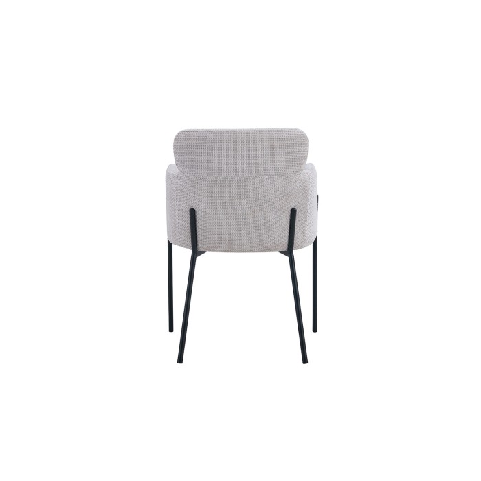 Eetkamerstoel CAMPBELL – Lichtbeige stof – Armleuningen – Zwarte metalen poten – Design / industriële stijl