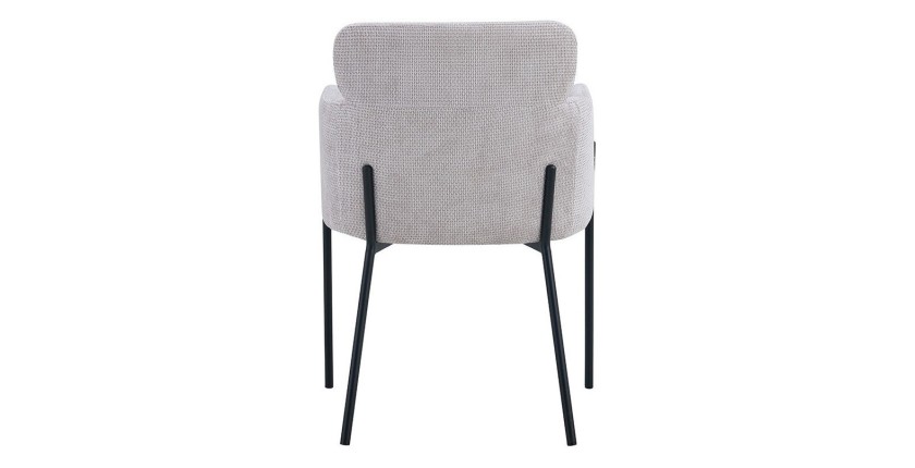 Chaise de salle à manger CAMPBELL – Tissu beige clair – Accoudoirs – Pieds en métal noir – Style design / industriel