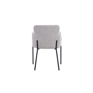 Chaise de salle à manger CAMPBELL – Tissu beige clair – Accoudoirs – Pieds en métal noir – Style design / industriel
