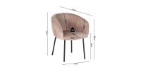 Chaise de salle à manger SEVILLE – Velours côtelé sable – Accoudoirs – Pieds en métal noir – Style design / industriel