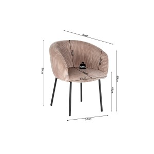 Chaise de salle à manger SEVILLE – Velours côtelé sable – Accoudoirs – Pieds en métal noir – Style design / industriel