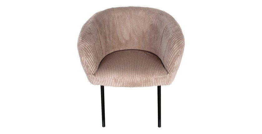 Chaise de salle à manger SEVILLE – Velours côtelé sable – Accoudoirs – Pieds en métal noir – Style design / industriel