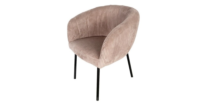Chaise de salle à manger SEVILLE – Velours côtelé sable – Accoudoirs – Pieds en métal noir – Style design / industriel