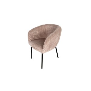 Chaise de salle à manger SEVILLE – Velours côtelé sable – Accoudoirs – Pieds en métal noir – Style design / industriel