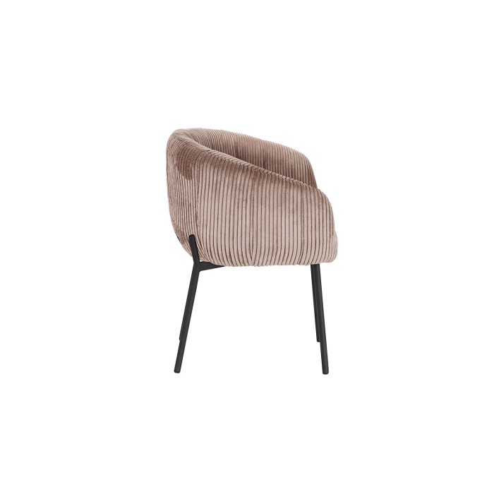 Eetkamerstoel SEVILLE – Ribfluweel zandkleur – Armleuningen – Zwarte metalen poten – Design / industrieel stijl
