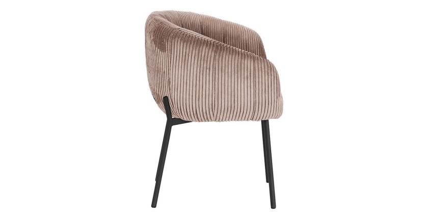 Chaise de salle à manger SEVILLE – Velours côtelé sable – Accoudoirs – Pieds en métal noir – Style design / industriel