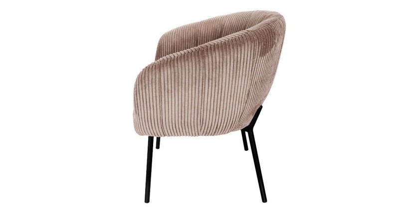 Chaise de salle à manger SEVILLE – Velours côtelé sable – Accoudoirs – Pieds en métal noir – Style design / industriel