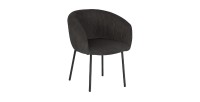 Chaise de salle à manger SEVILLE – Velours côtelé gris – Accoudoirs – Pieds en métal noir – Style design / industriel