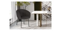 Chaise de salle à manger SEVILLE – Velours côtelé gris – Accoudoirs – Pieds en métal noir – Style design / industriel