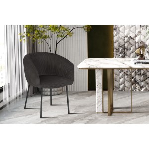 Esszimmerstuhl SEVILLE – Grauer Cord-Samt – Armlehnen – Schwarze Metallbeine – Design-/Industriestil