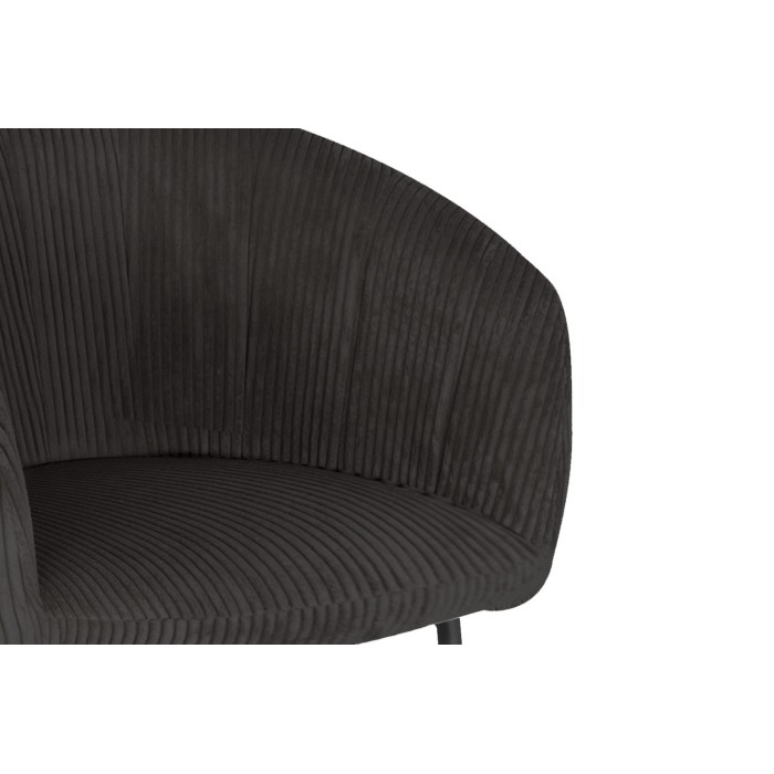 Eetkamerstoel SEVILLE - Ribfluweel grijs - Armleuningen - Zwarte metalen poten - Design / Industriële stijl