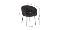Chaise de salle à manger SEVILLE – Velours côtelé gris – Accoudoirs – Pieds en métal noir – Style design / industriel