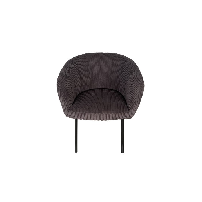 Eetkamerstoel SEVILLE - Ribfluweel grijs - Armleuningen - Zwarte metalen poten - Design / Industriële stijl